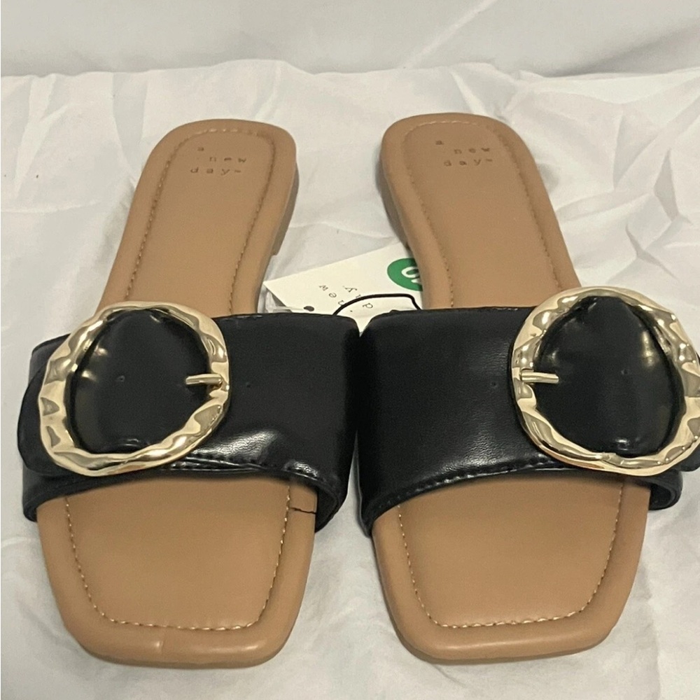 a new day Black Sandals with Gold Accents